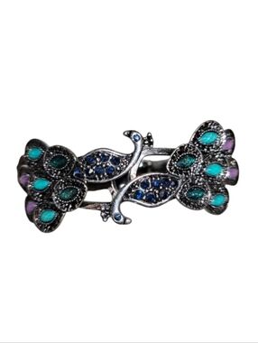 World Market Boho Hinged  Peacock Bracelet Blue Green Purple Rhinestones